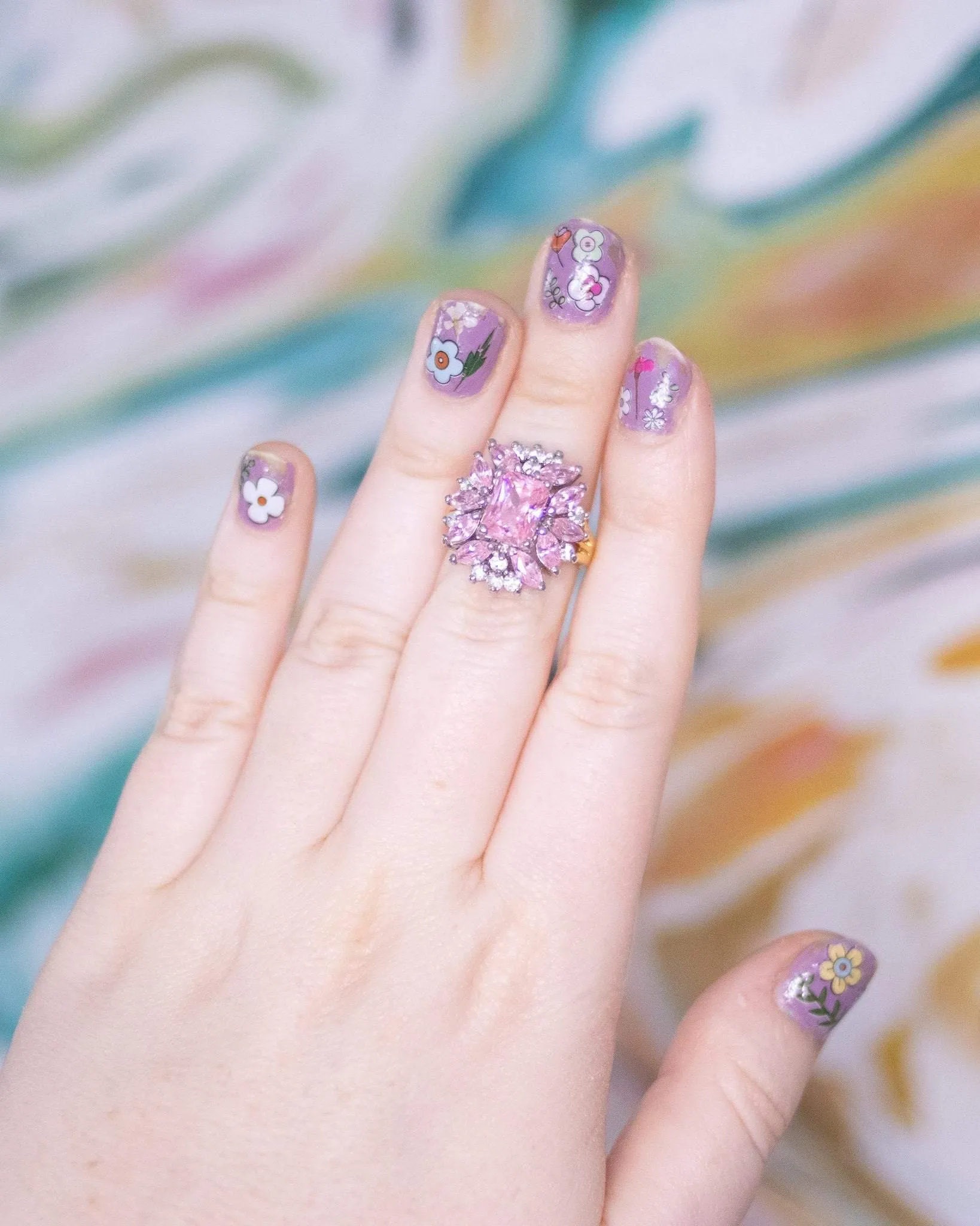 Vintage 1980s Pink and Clear Cluster CZ Cocktail Statement Ring