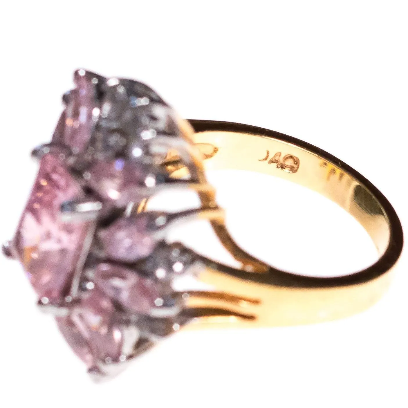 Vintage 1980s Pink and Clear Cluster CZ Cocktail Statement Ring