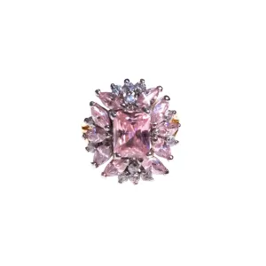Vintage 1980s Pink and Clear Cluster CZ Cocktail Statement Ring