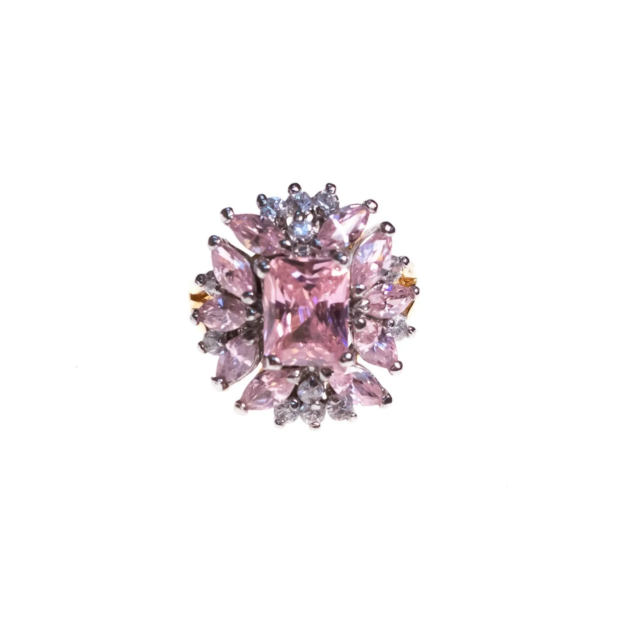 Vintage 1980s Pink and Clear Cluster CZ Cocktail Statement Ring