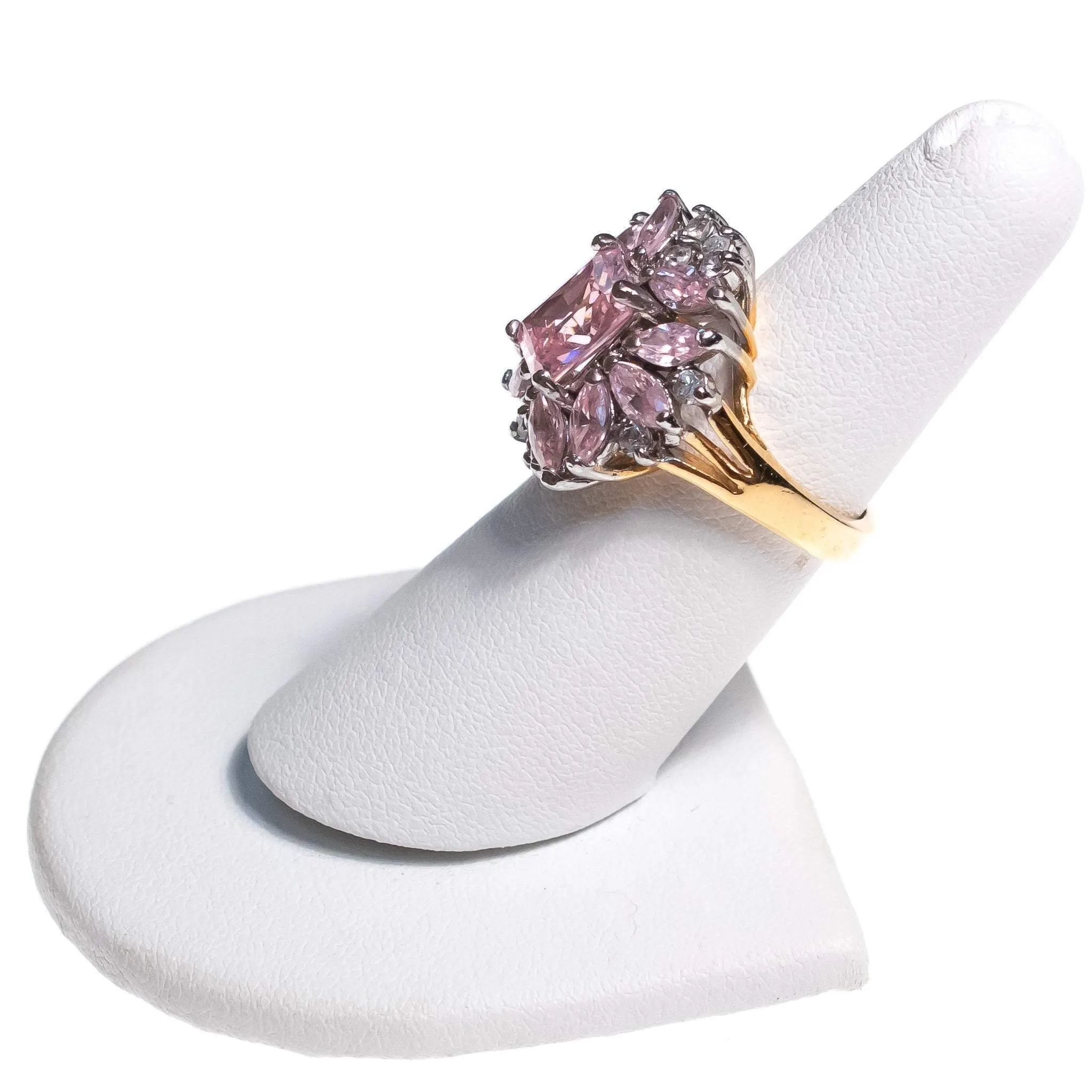 Vintage 1980s Pink and Clear Cluster CZ Cocktail Statement Ring