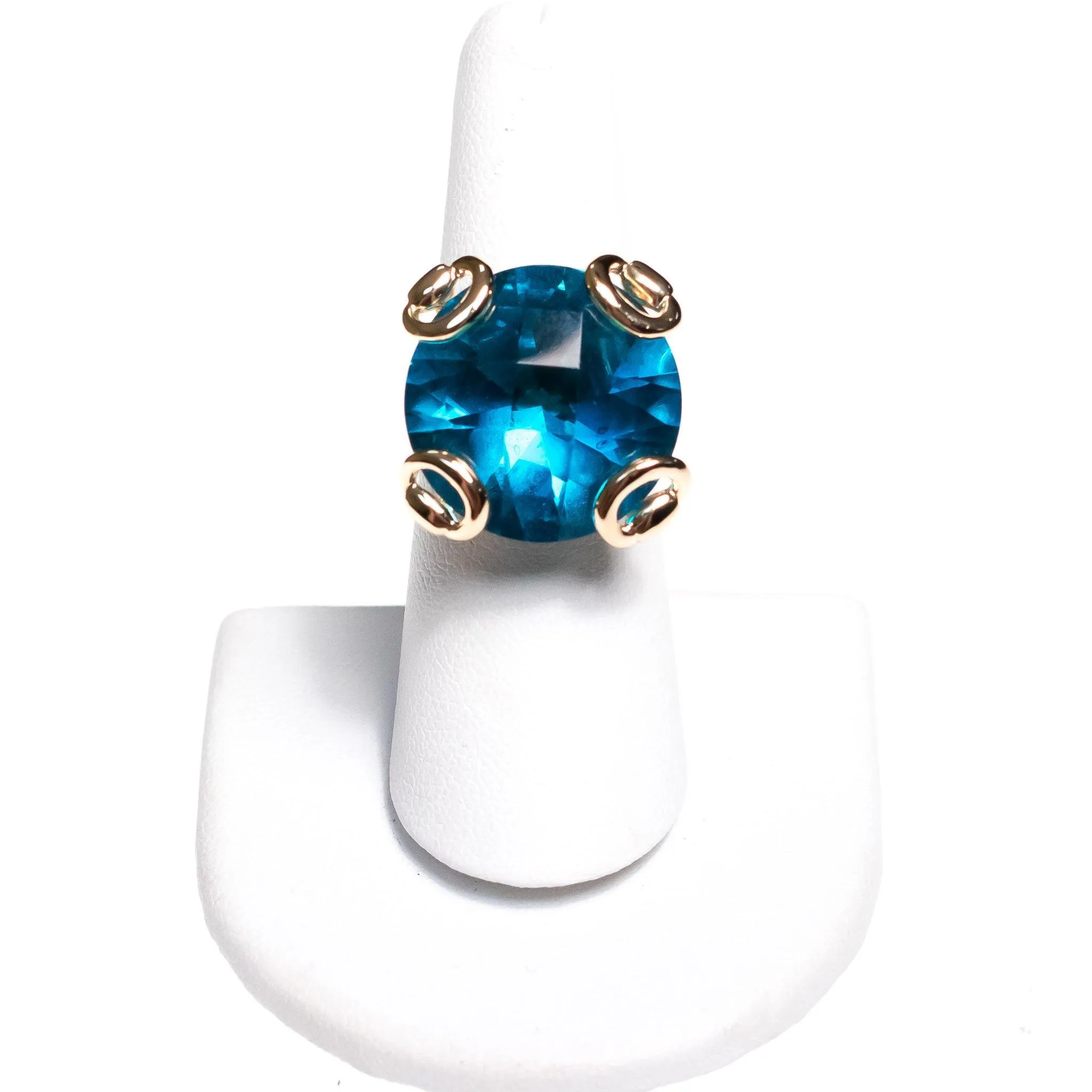 Vintage Blue Crystal Cocktail Statement Ring in Elegant Gold Tone Setting