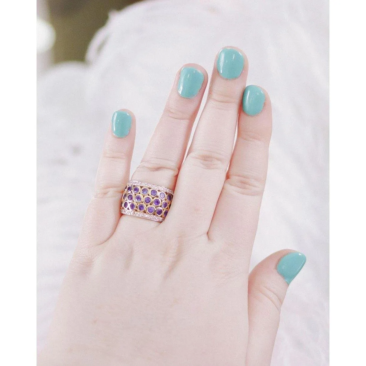 Vintage Blue Spinel and CZ Wide Band Ring