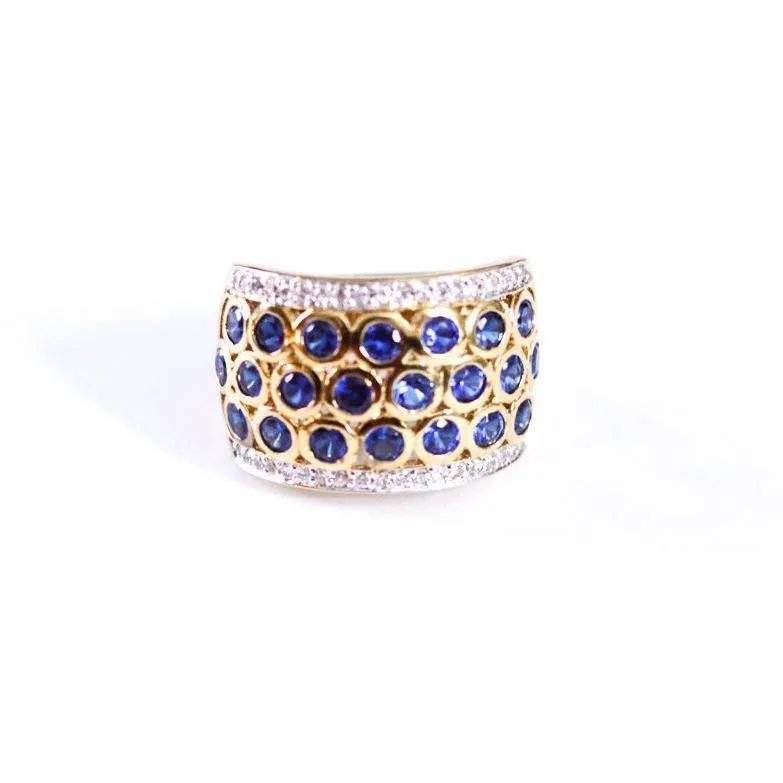 Vintage Blue Spinel and CZ Wide Band Ring