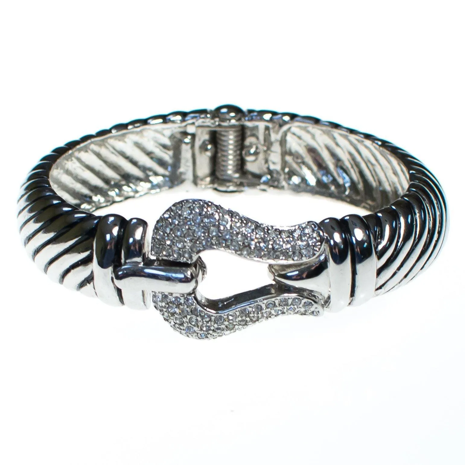 Vintage Cable Buckle Bracelet with Pave Diamante Crystal Clasp