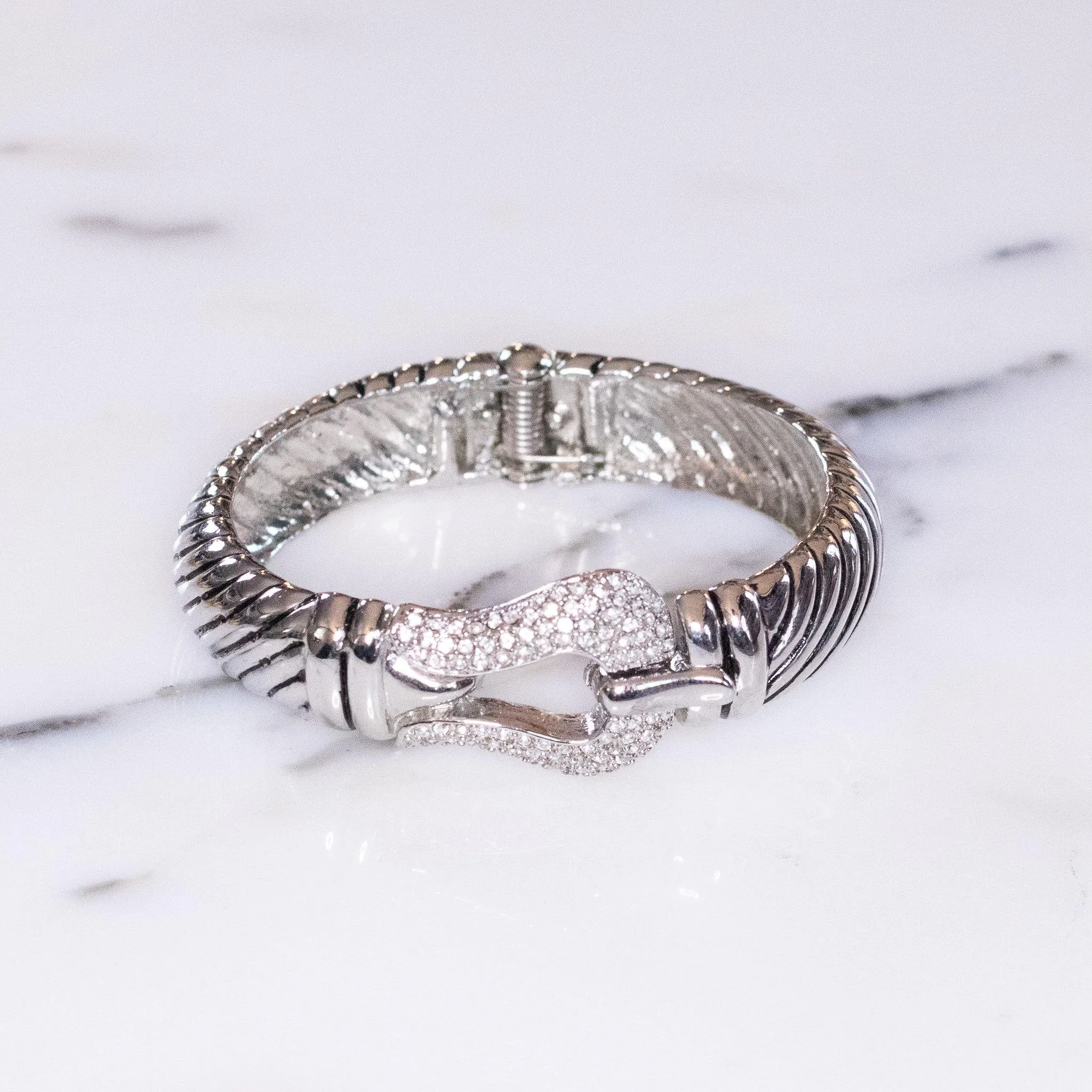 Vintage Cable Buckle Bracelet with Pave Diamante Crystal Clasp