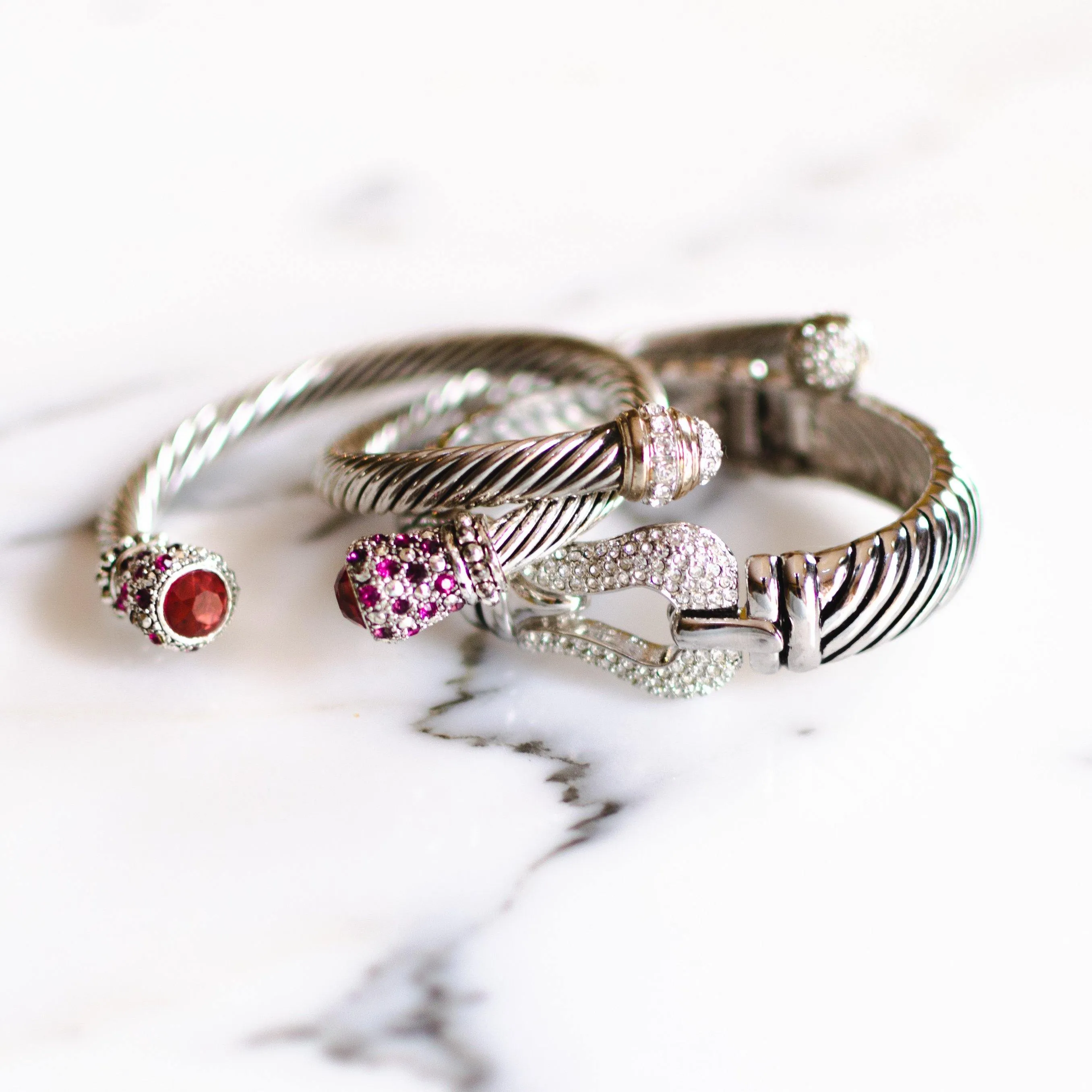 Vintage Cable Buckle Bracelet with Pave Diamante Crystal Clasp