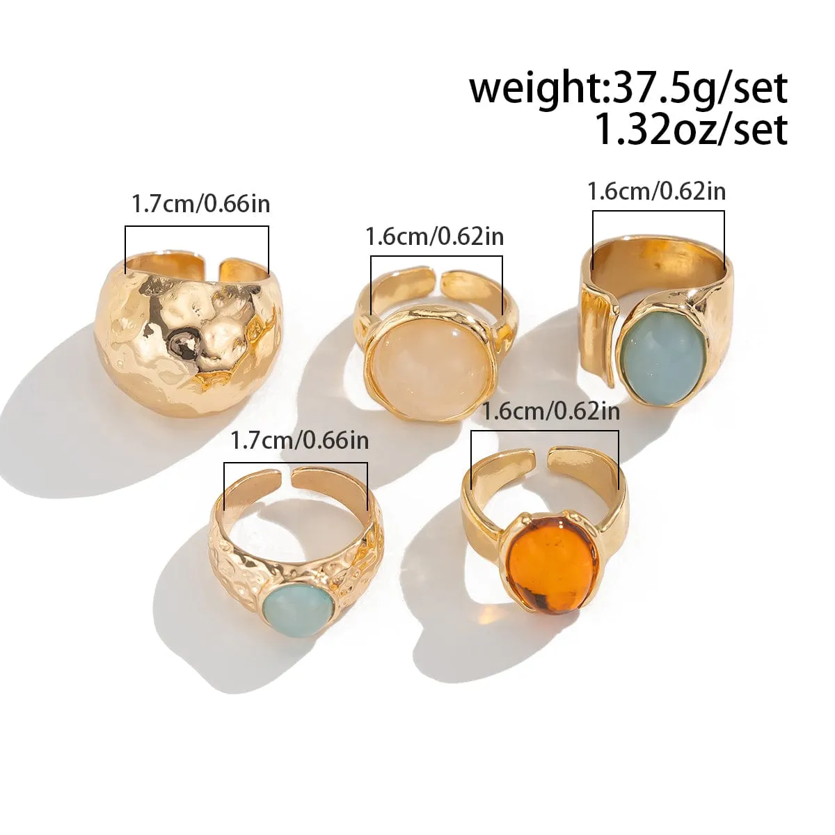 Vintage Chunky Crystal Inlaid Textured Open Ring Set