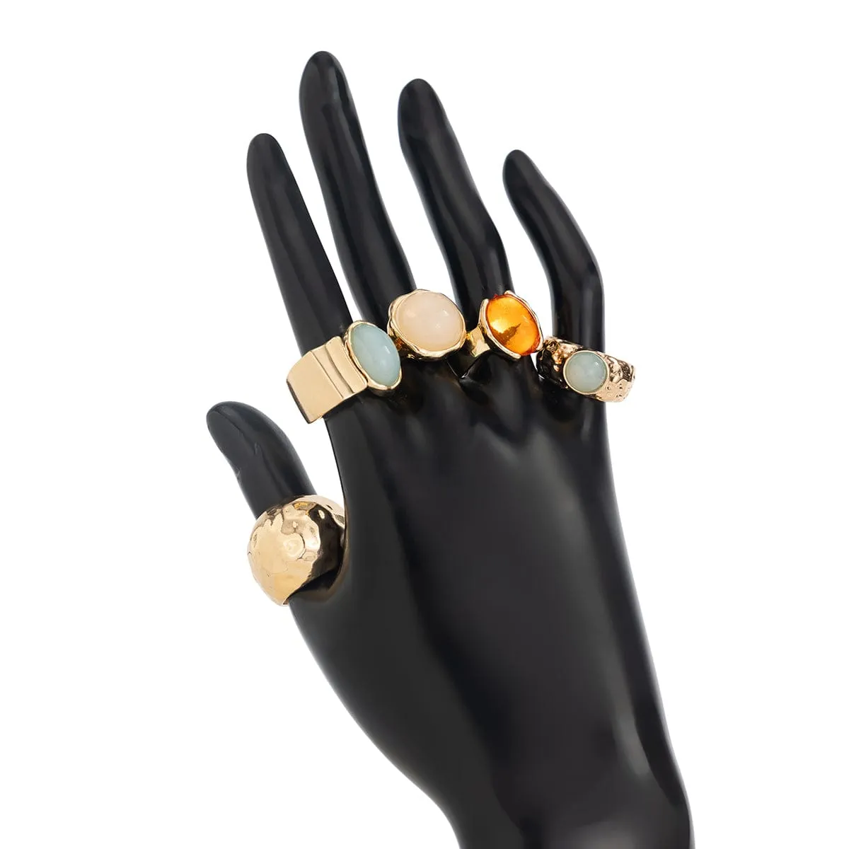 Vintage Chunky Crystal Inlaid Textured Open Ring Set