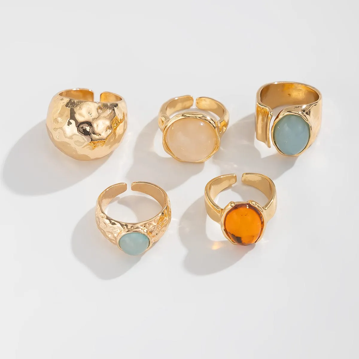 Vintage Chunky Crystal Inlaid Textured Open Ring Set