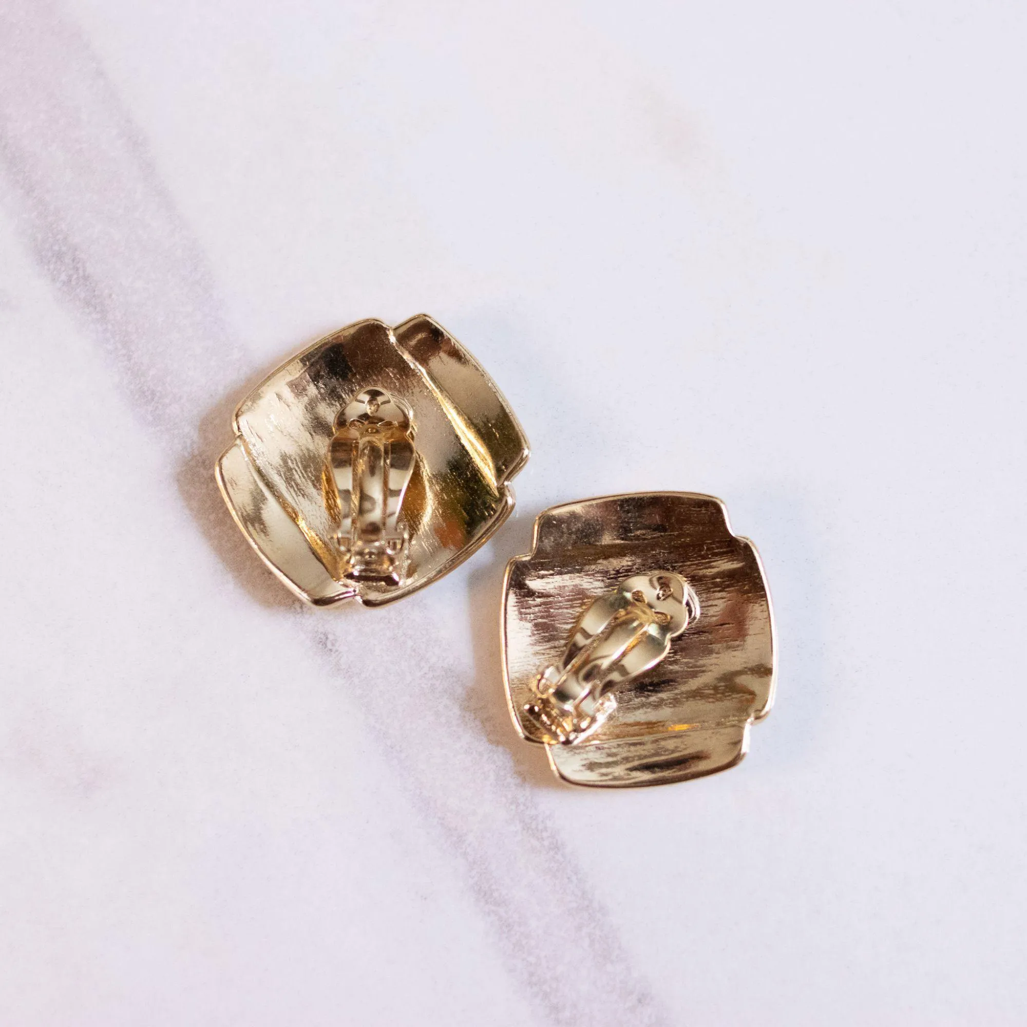 Vintage Crown Trifari 1980s Funky Gold Geometric Statement Earrings