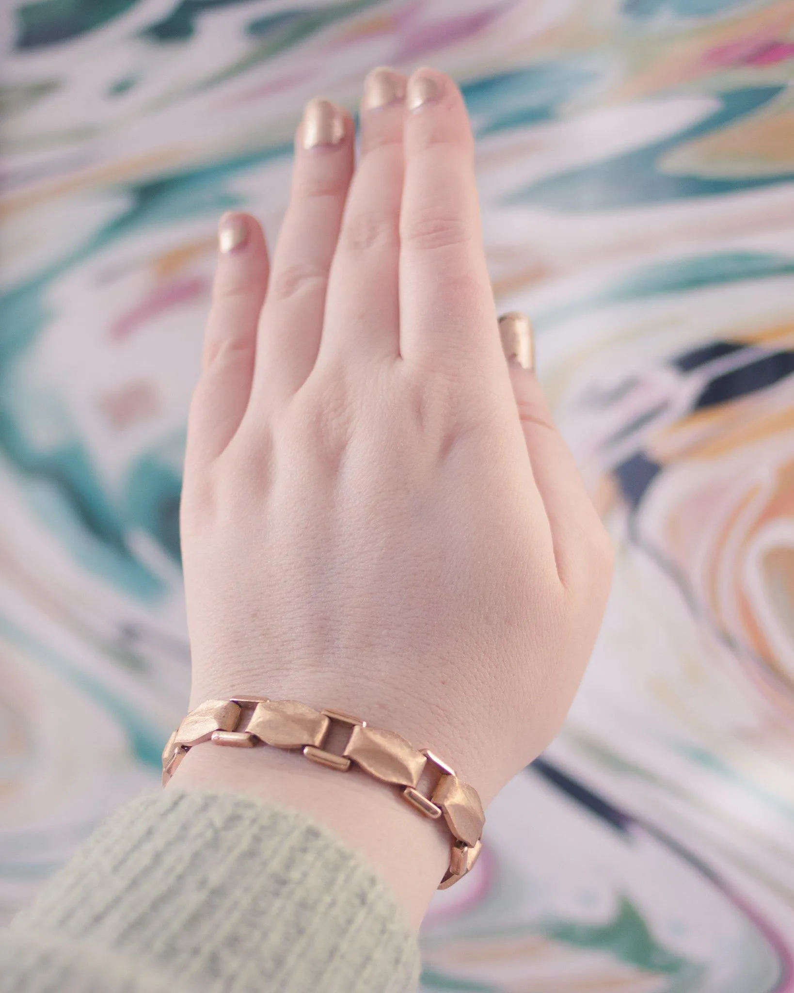 Vintage Crown Trifari Brushed Gold Link Bracelet