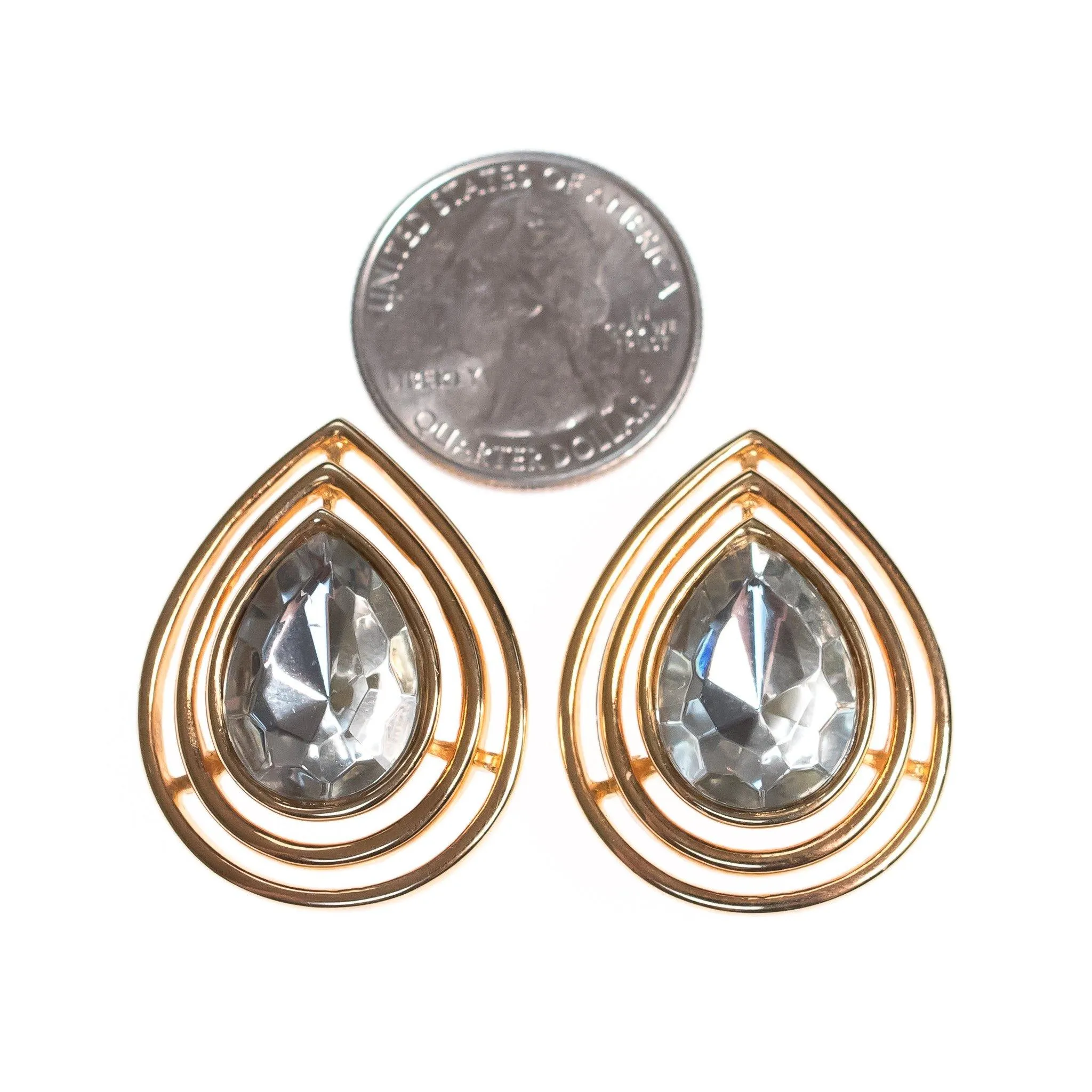 Vintage Crown Trifari Elegant Gold Teardrop Rhinestone Statement Earrings