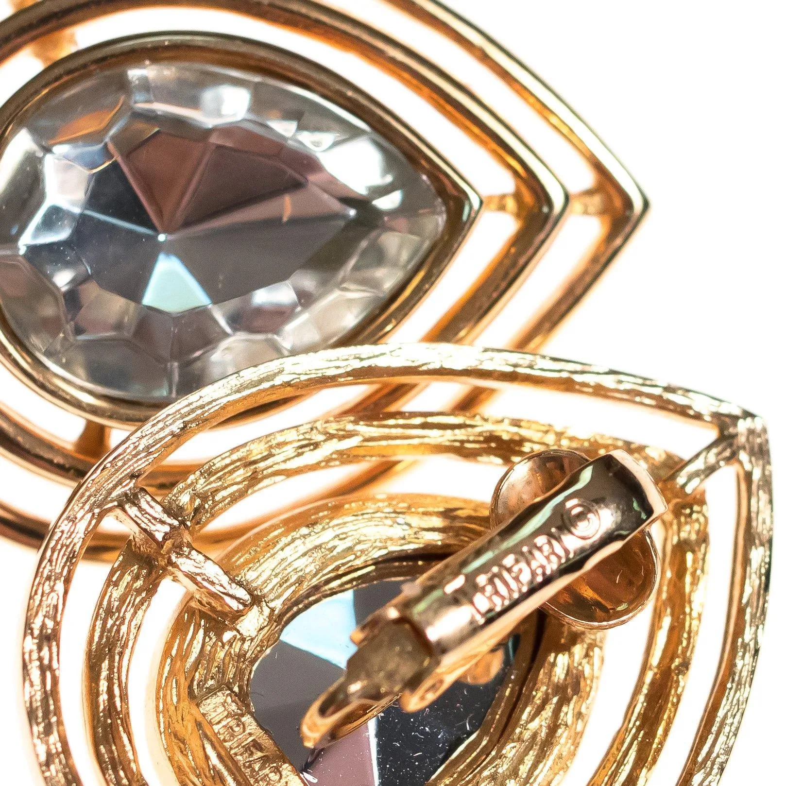 Vintage Crown Trifari Elegant Gold Teardrop Rhinestone Statement Earrings