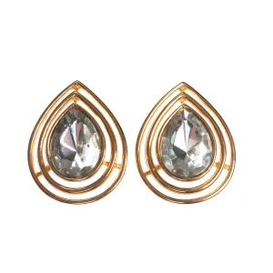 Vintage Crown Trifari Elegant Gold Teardrop Rhinestone Statement Earrings