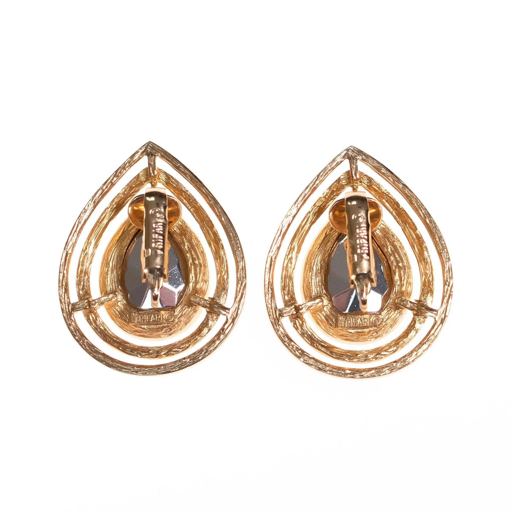 Vintage Crown Trifari Elegant Gold Teardrop Rhinestone Statement Earrings