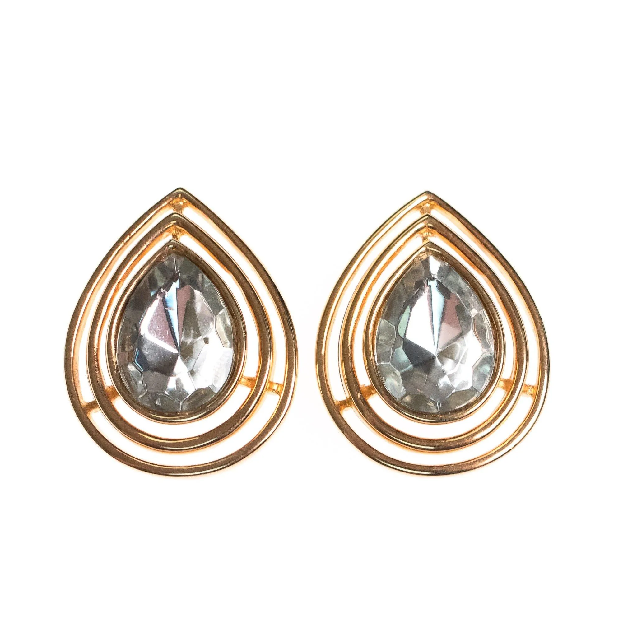 Vintage Crown Trifari Elegant Gold Teardrop Rhinestone Statement Earrings