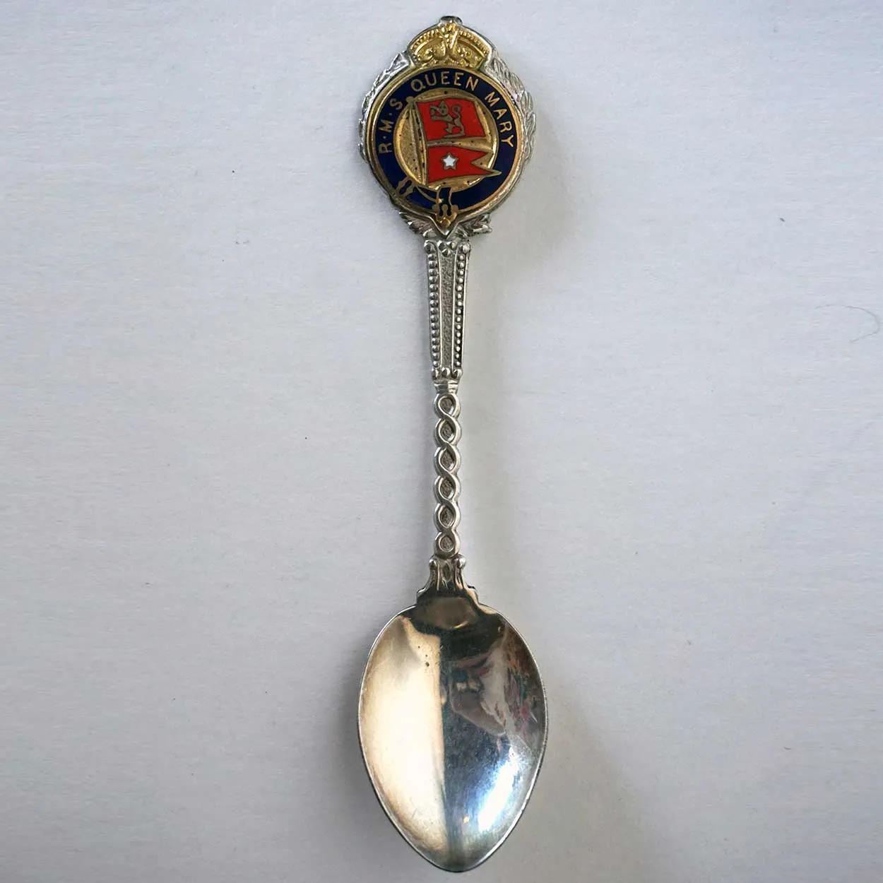 Vintage English Silverplate and Enamel R.M.S. Queen Mary Souvenir Spoon