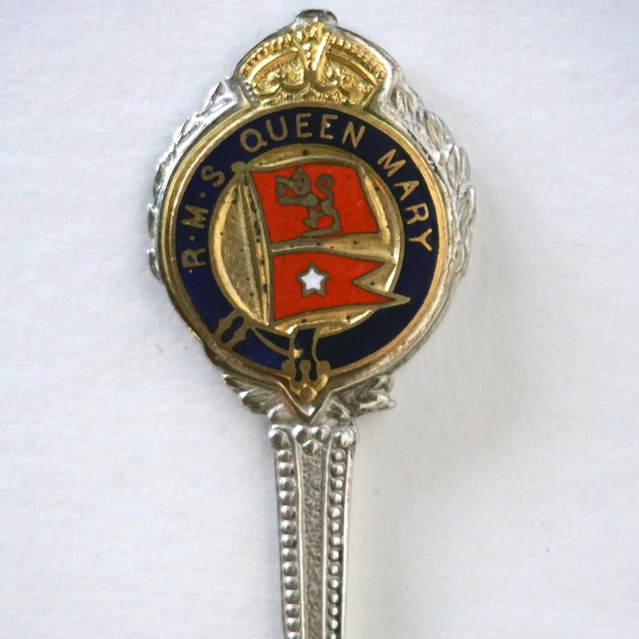 Vintage English Silverplate and Enamel R.M.S. Queen Mary Souvenir Spoon