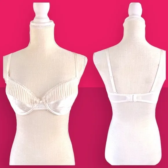 Vintage Fredericks of Hollywood 34C/36C satin bra striped vtg lingerie