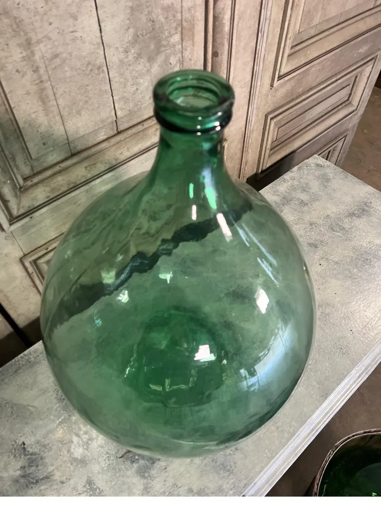 Vintage French Dame Jeanne Wine Bottle Blue Green
