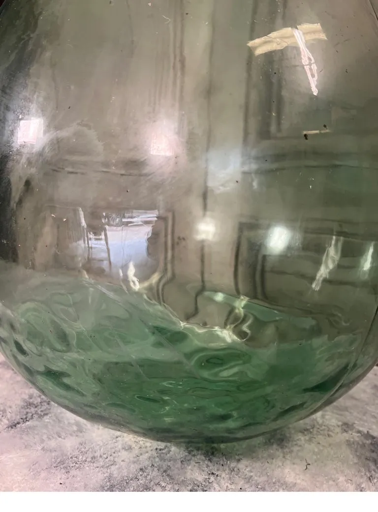 Vintage French Dame Jeanne Wine Bottle Blue Green