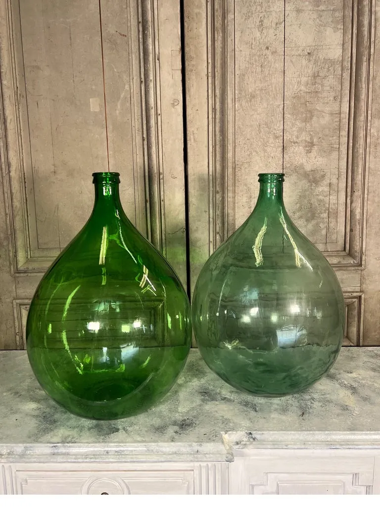 Vintage French Dame Jeanne Wine Bottle Blue Green