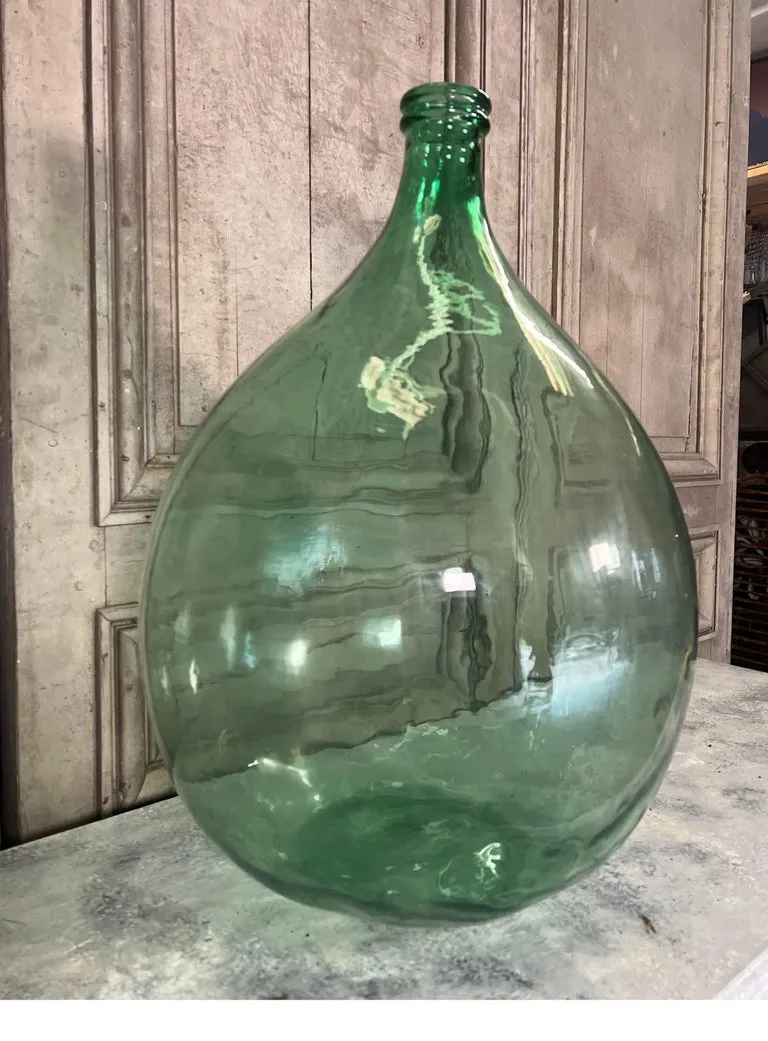 Vintage French Dame Jeanne Wine Bottle Blue Green