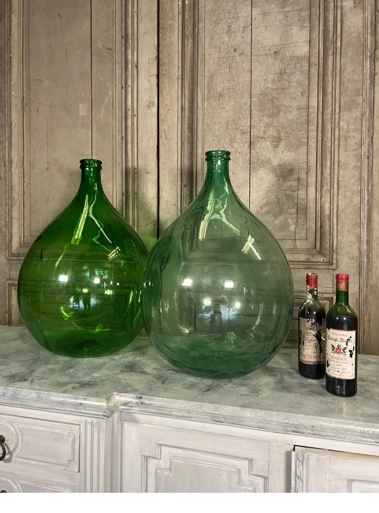 Vintage French Dame Jeanne Wine Bottle Blue Green