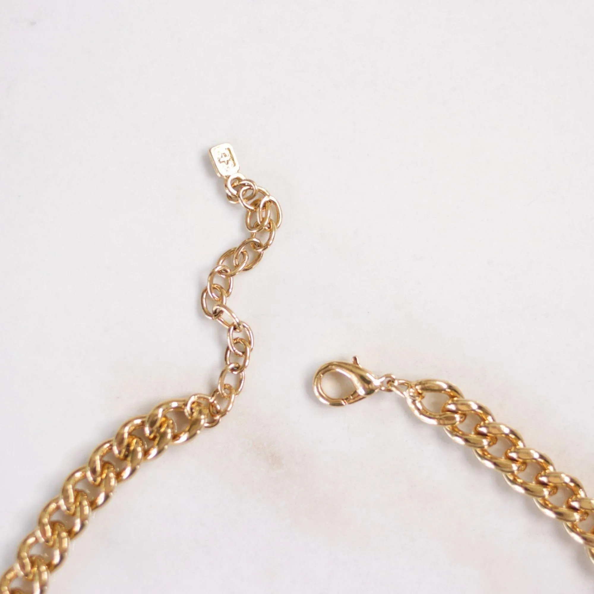 Vintage Gold Curb Chain Necklace with Bezel Set CZ
