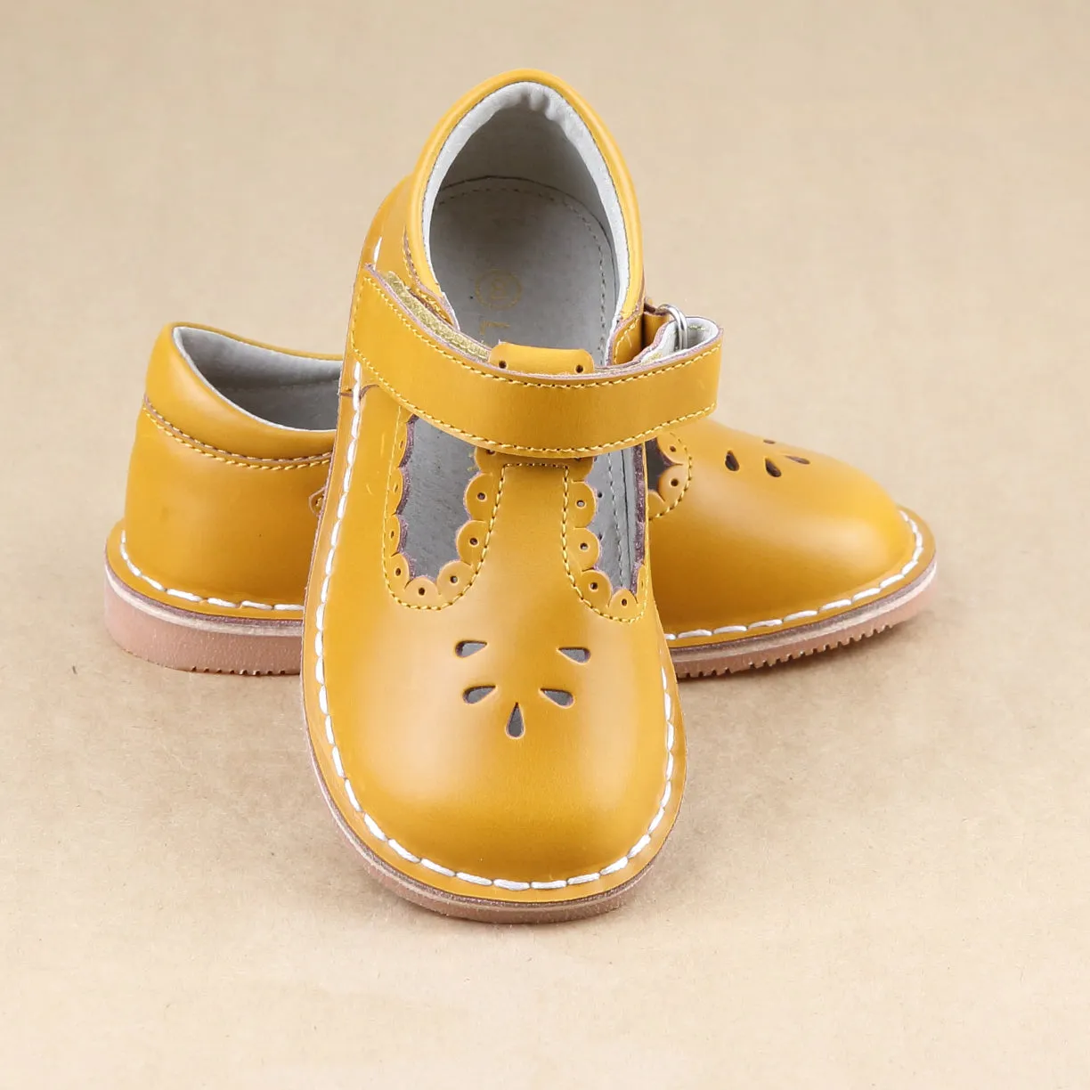 Vintage Inspired Scalloped T-Strap Stitch Down Mary Jane