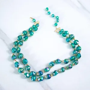 Vintage Iridescent Green Beaded Double Strand Necklace