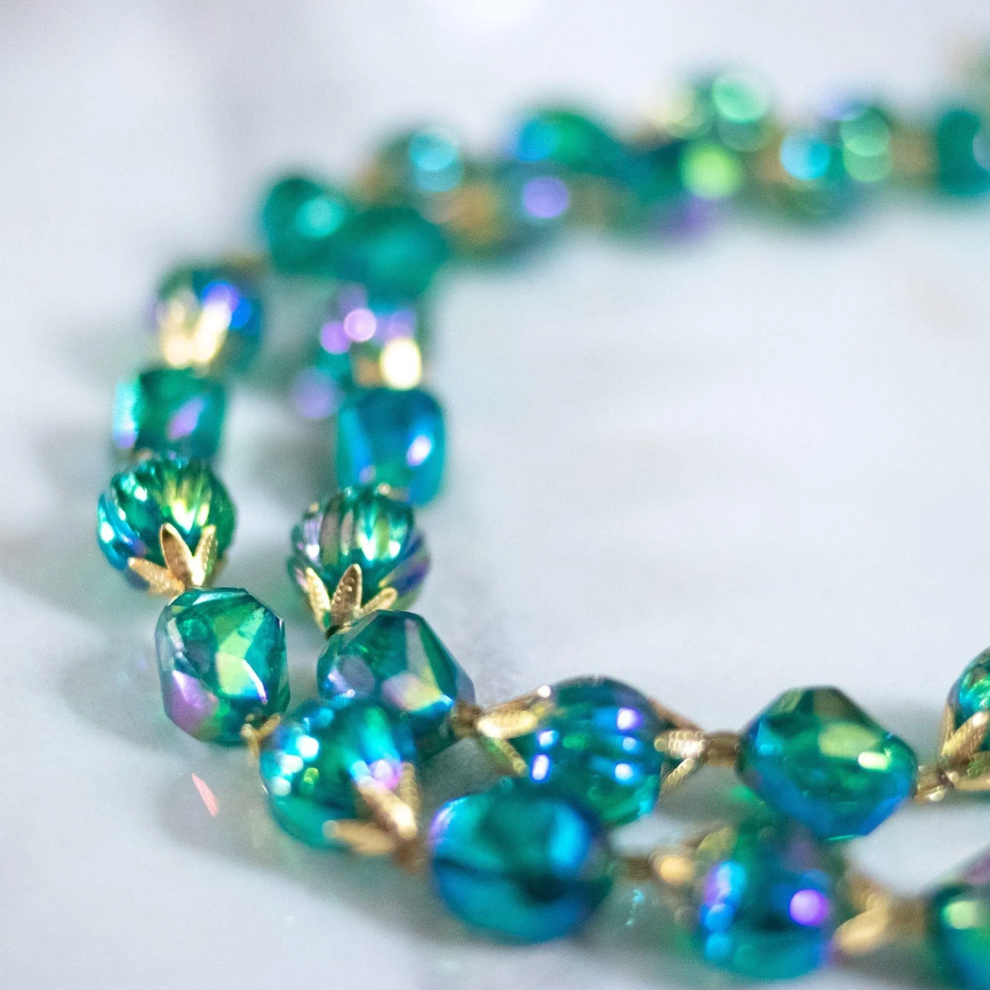 Vintage Iridescent Green Beaded Double Strand Necklace