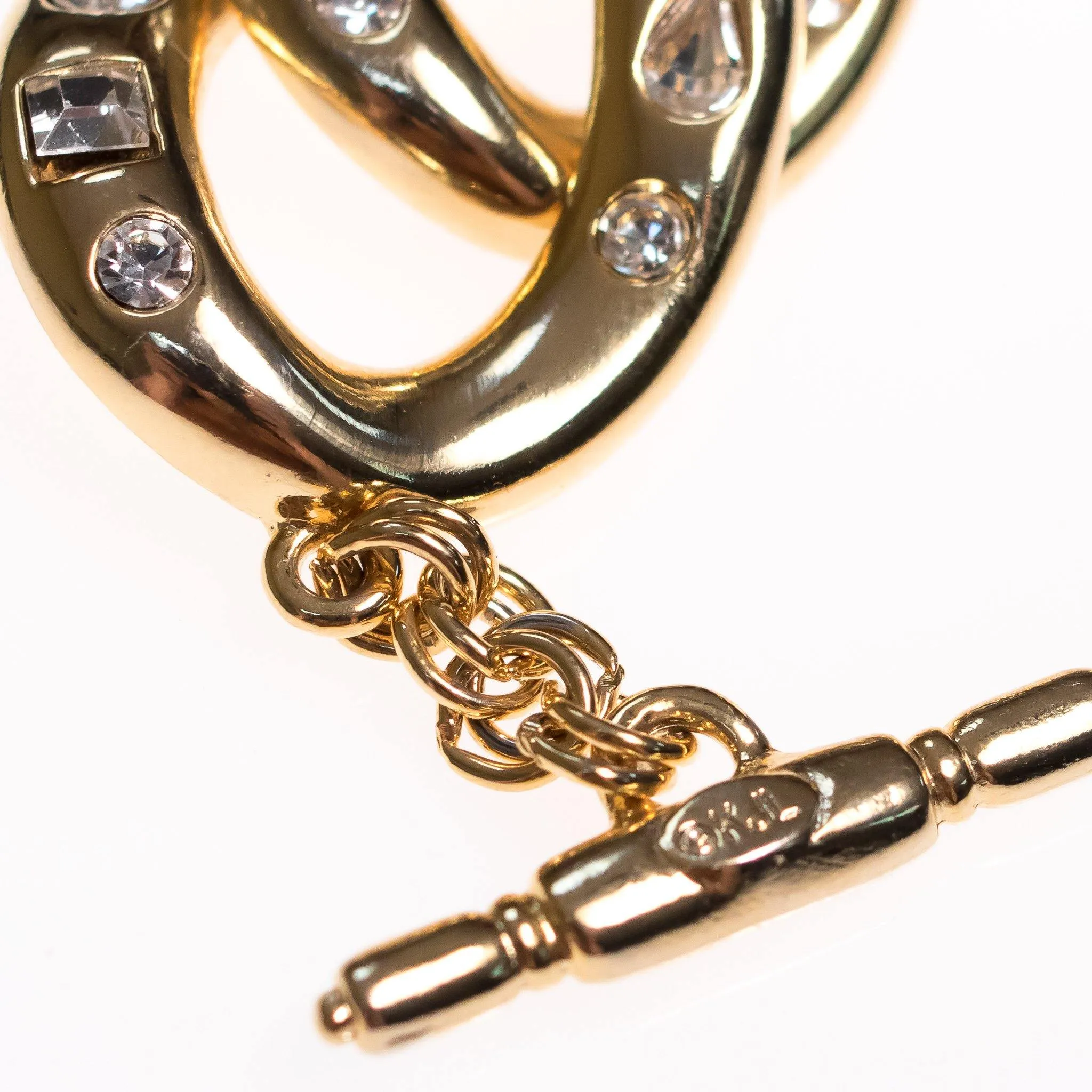Vintage Kenneth Jay Lane Chunky Gold Link Bracelet with Crystals