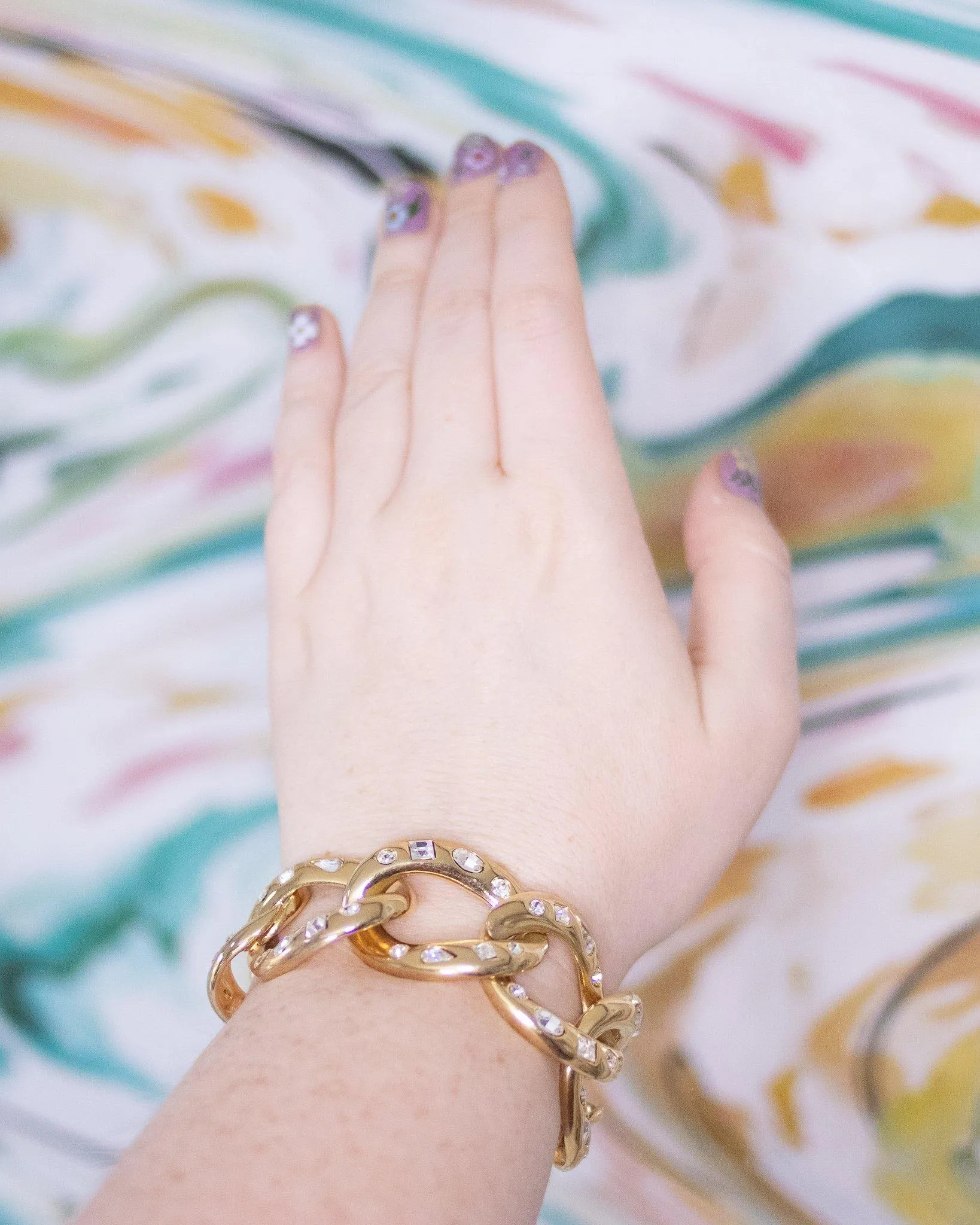 Vintage Kenneth Jay Lane Chunky Gold Link Bracelet with Crystals