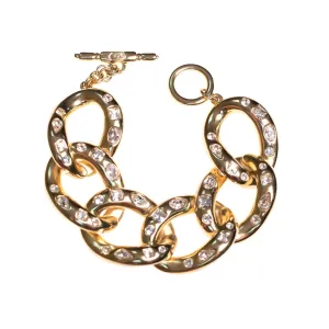 Vintage Kenneth Jay Lane Chunky Gold Link Bracelet with Crystals