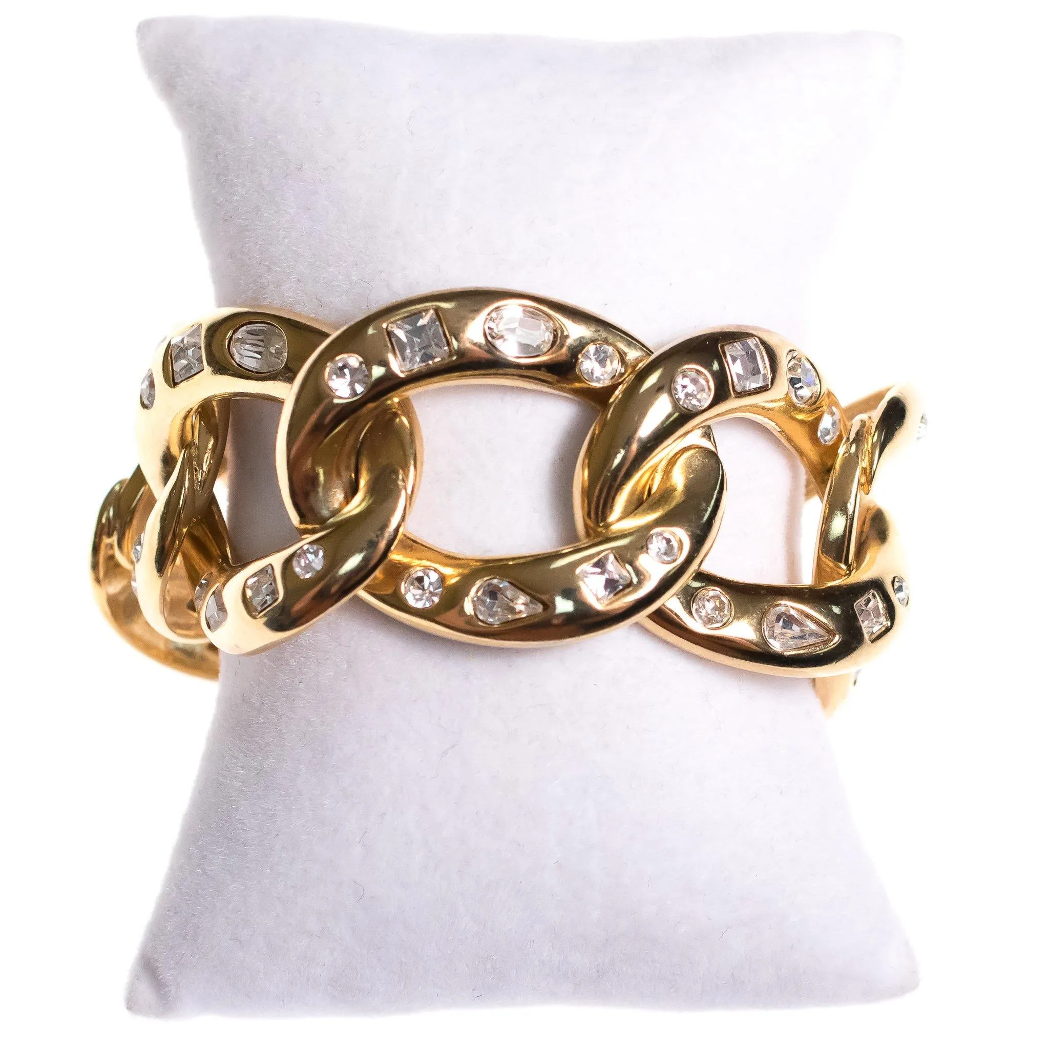 Vintage Kenneth Jay Lane Chunky Gold Link Bracelet with Crystals