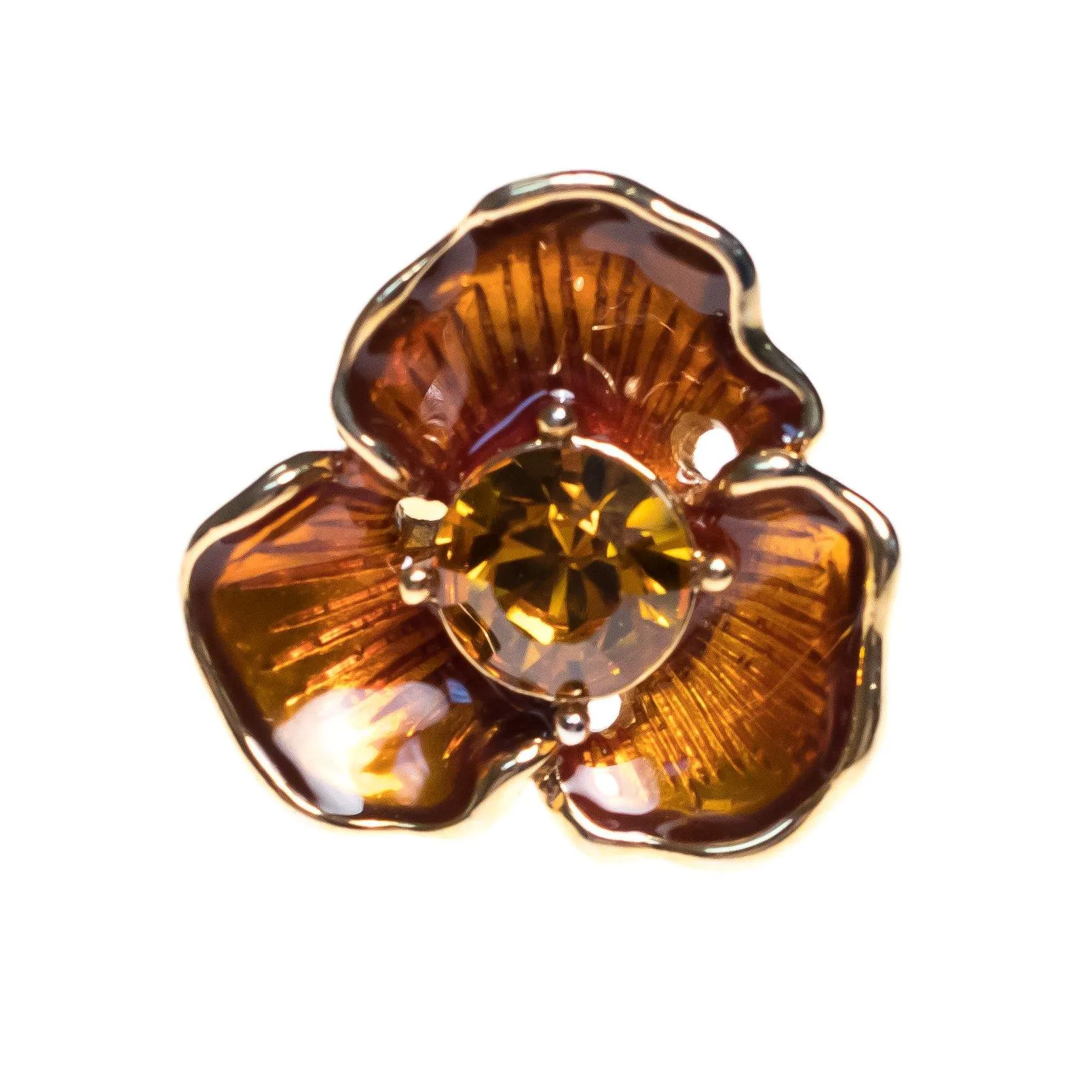 Vintage Kenneth Jay Lane Golden Pansy Ring with Amber Crystal