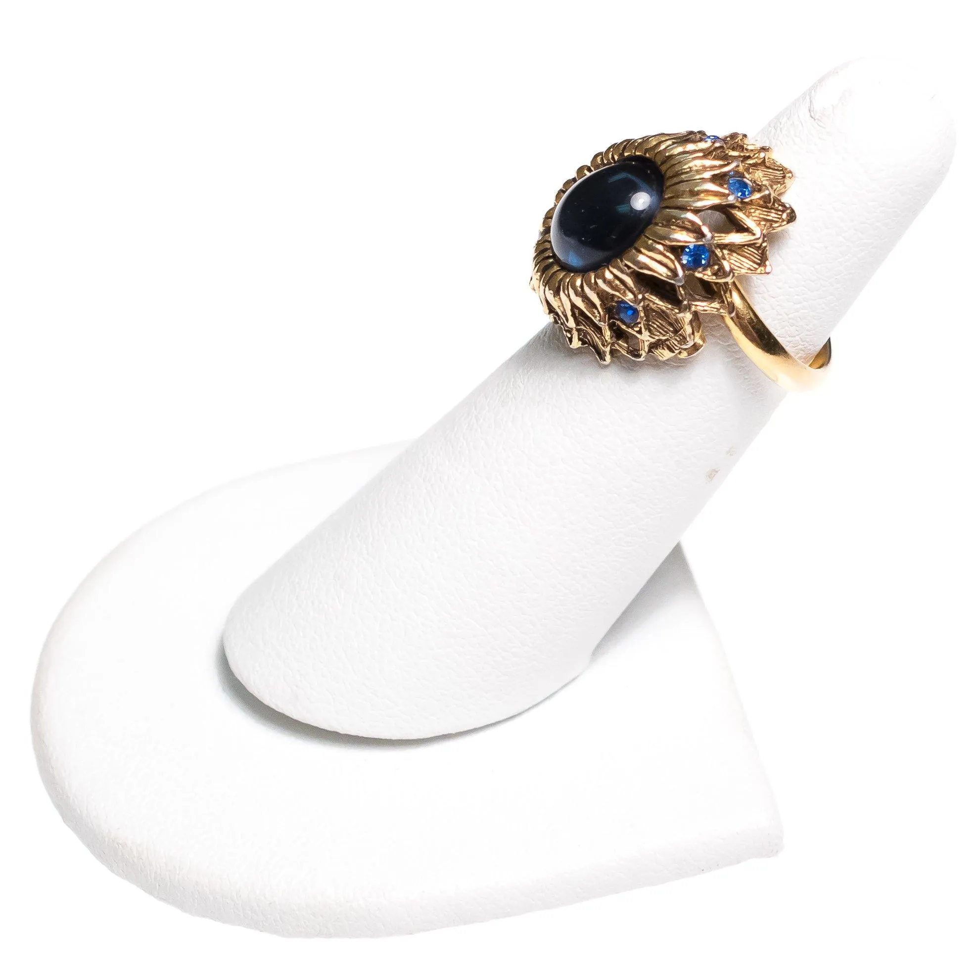 Vintage Mid Century Modern Blue Crystal Cabochon Cocktail Statement Ring