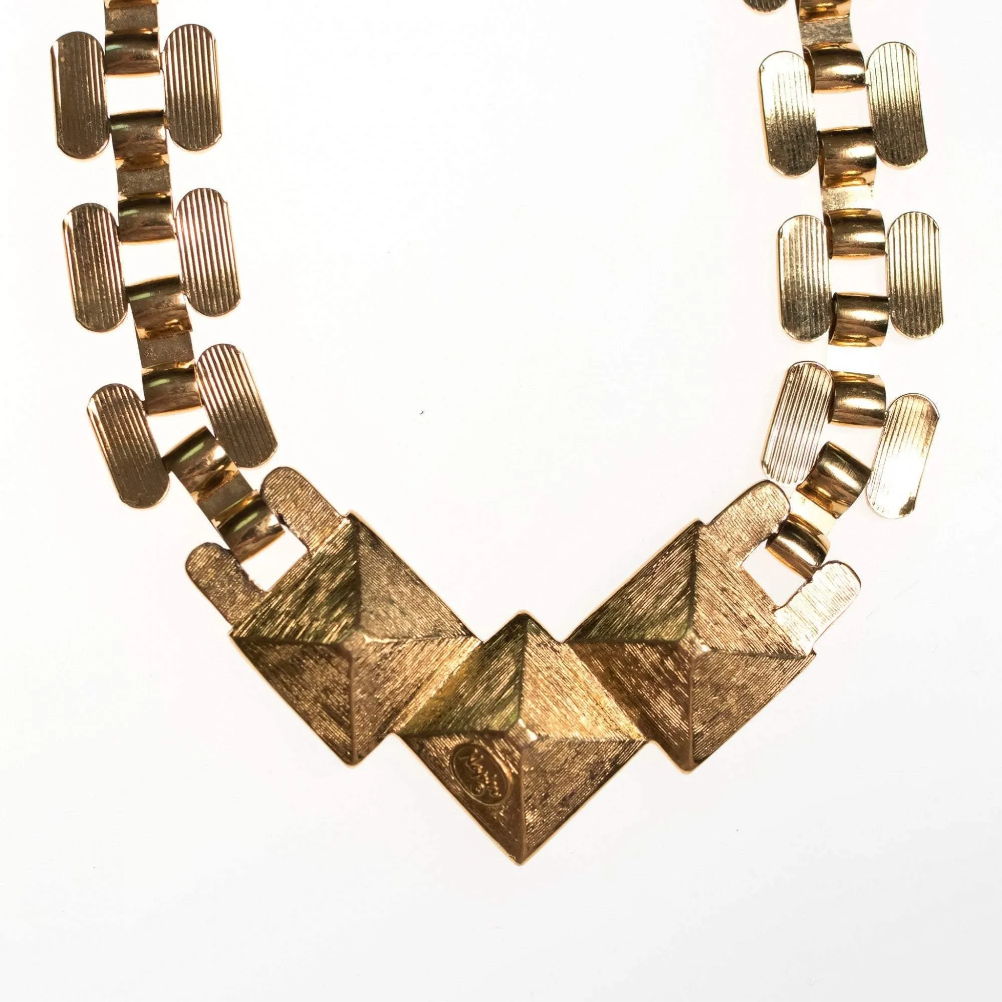 Vintage Napier Chunky Gold Chain Necklace with Headlight Rhinestones