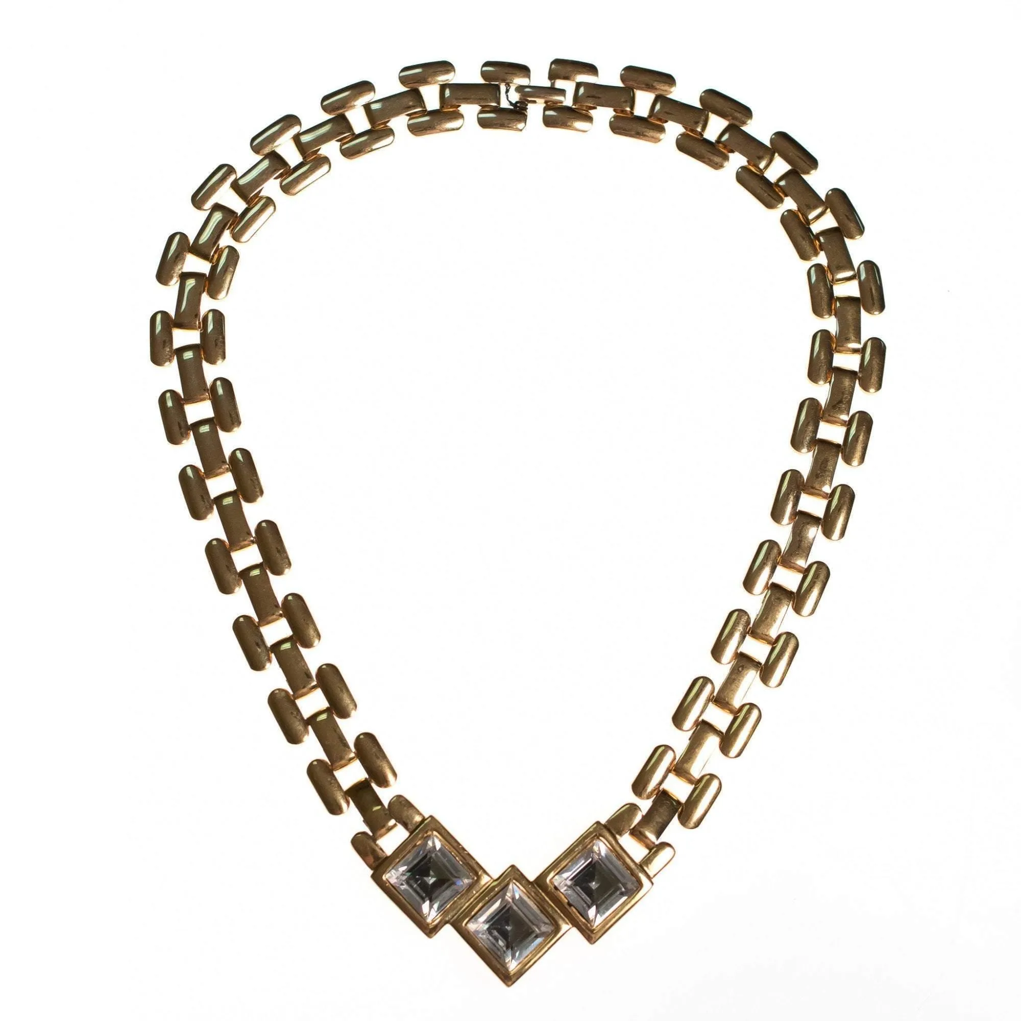 Vintage Napier Chunky Gold Chain Necklace with Headlight Rhinestones