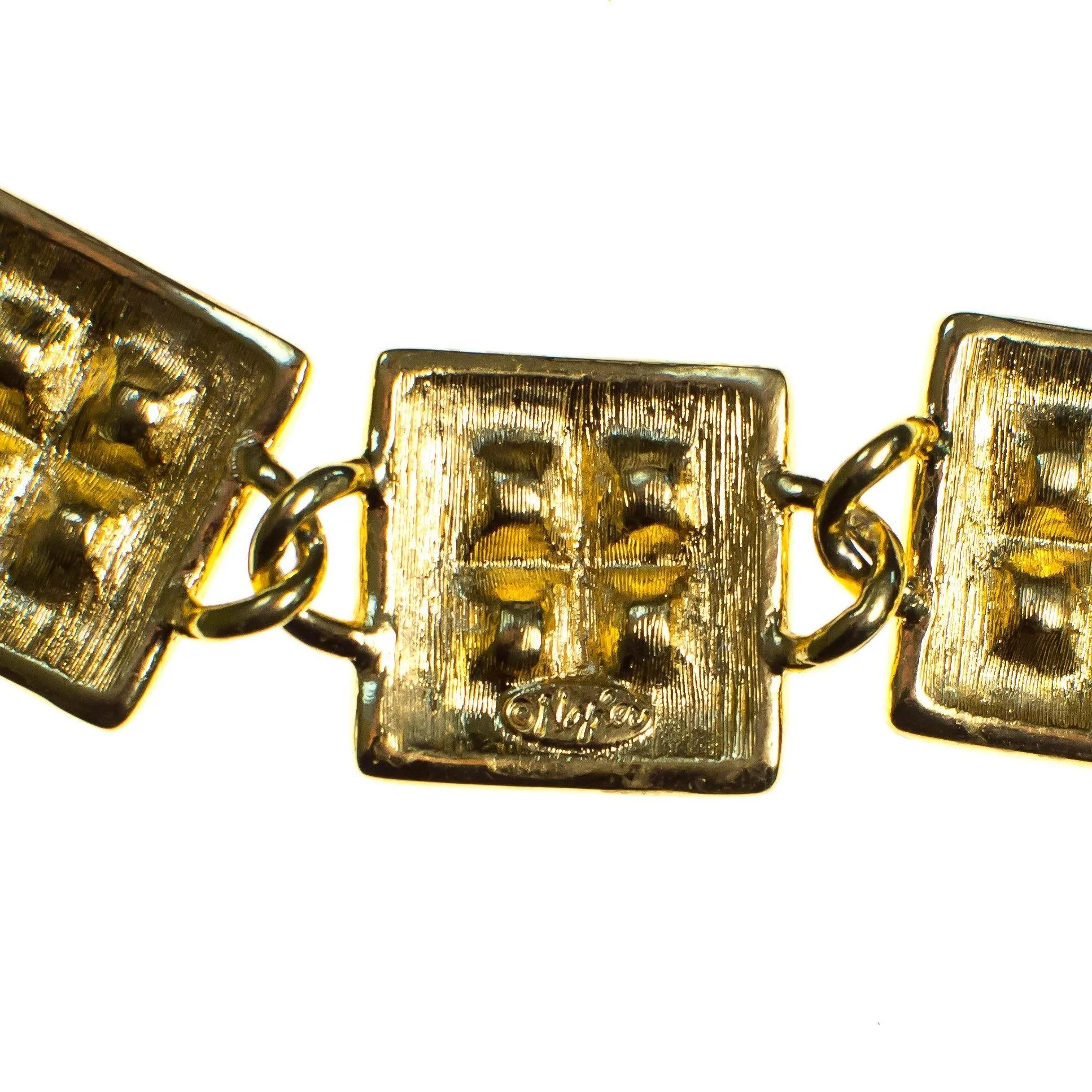 Vintage Napier Square Link Bracelet with Amber and Smokey Topaz Crystals