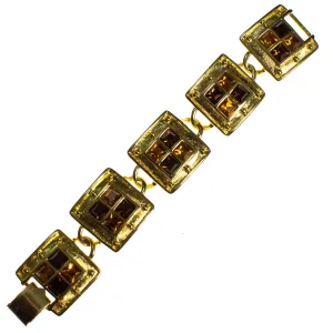 Vintage Napier Square Link Bracelet with Amber and Smokey Topaz Crystals
