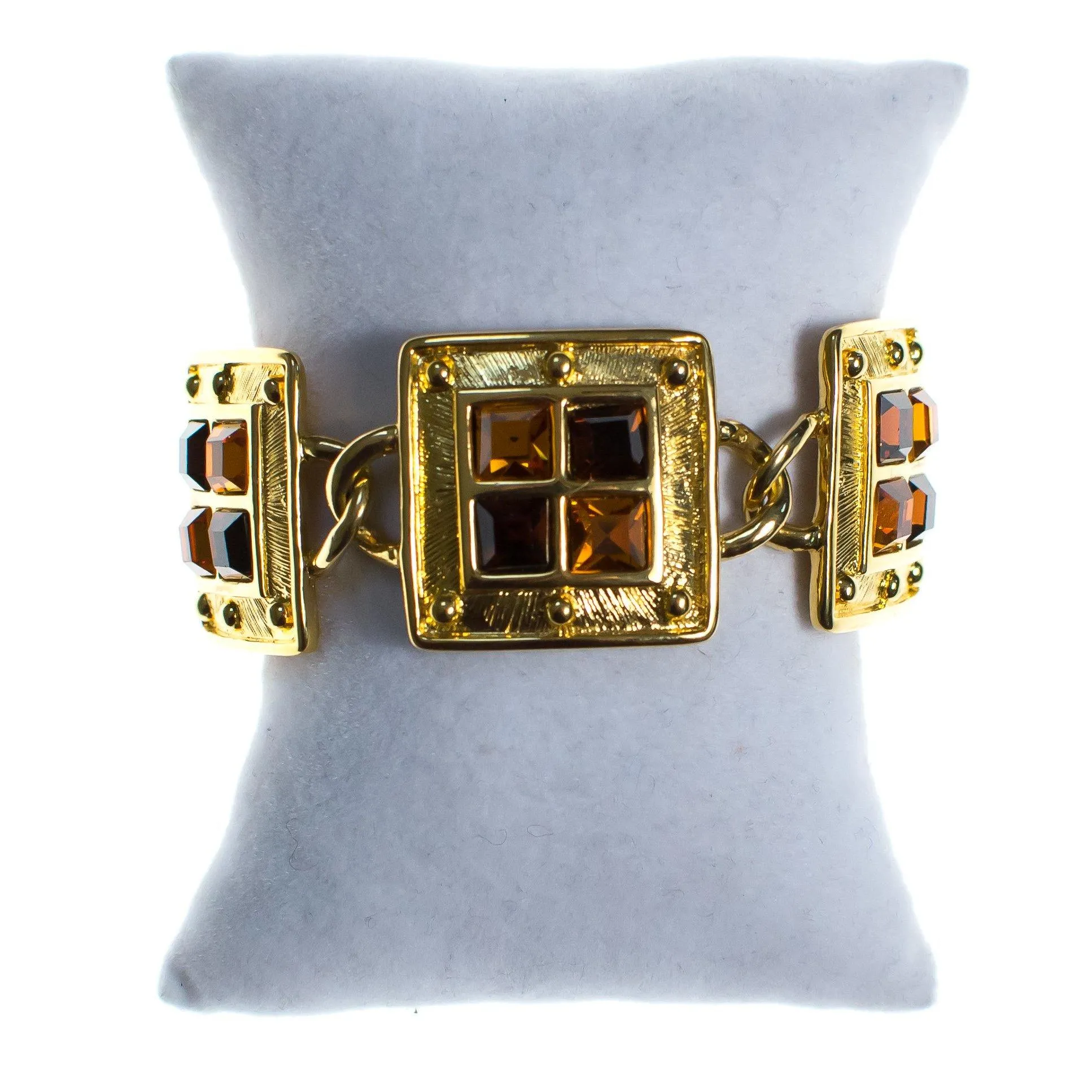 Vintage Napier Square Link Bracelet with Amber and Smokey Topaz Crystals