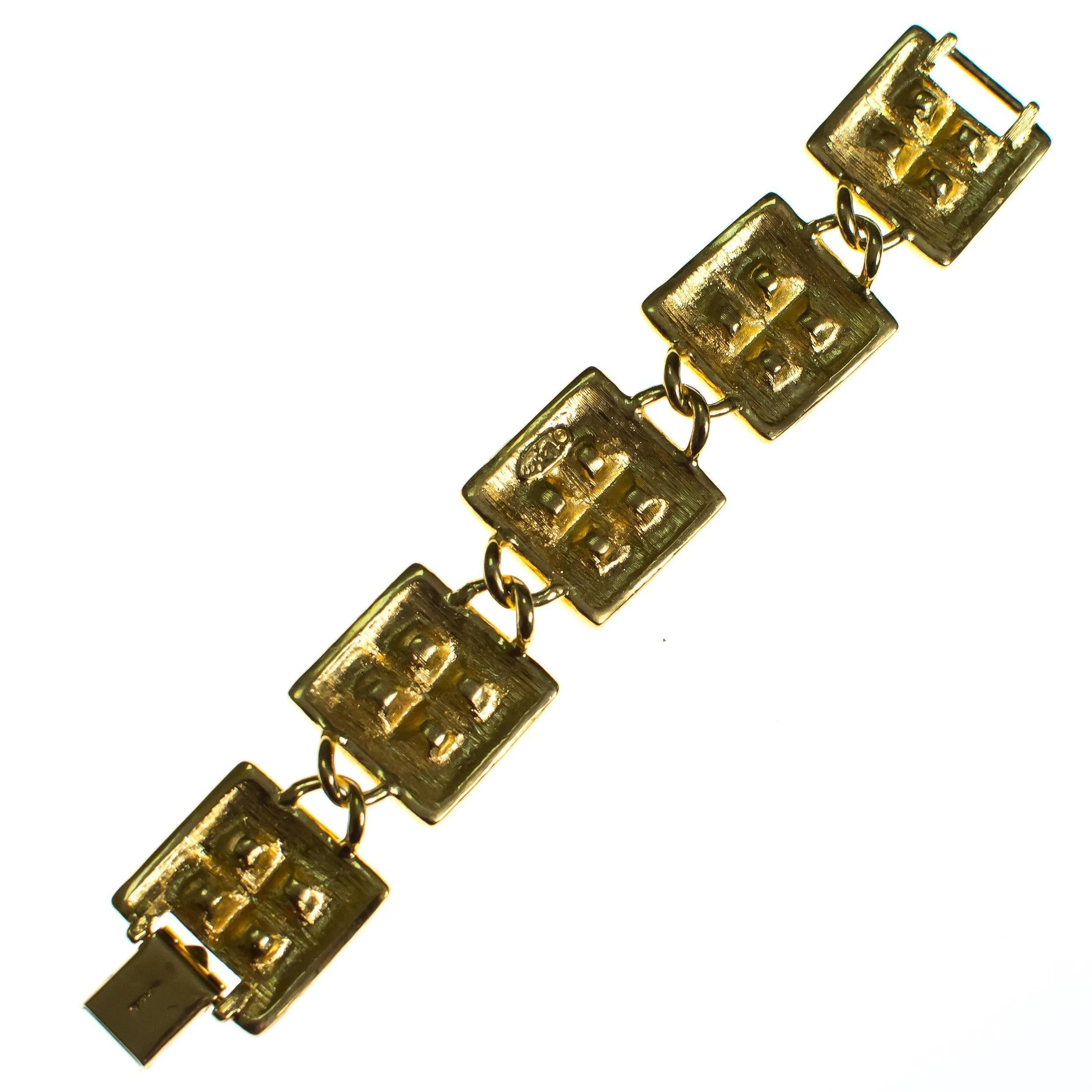 Vintage Napier Square Link Bracelet with Amber and Smokey Topaz Crystals