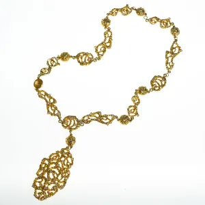 Vintage Polcini Gold Brutalist Modern Long Statement Necklace with Rhinestones