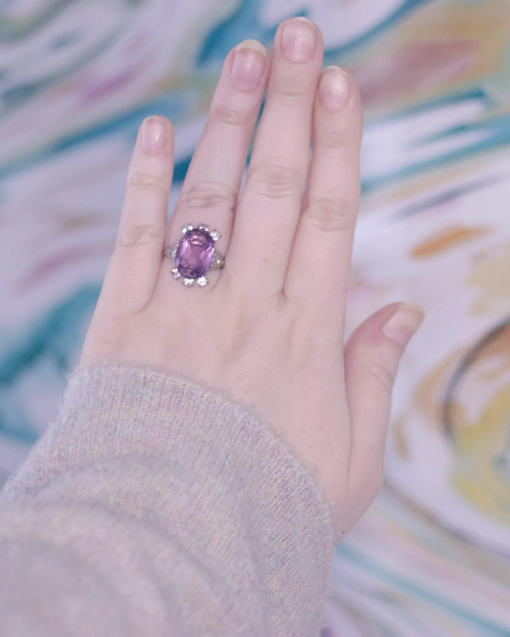 Vintage Purple Crystal Cocktail Statement Ring