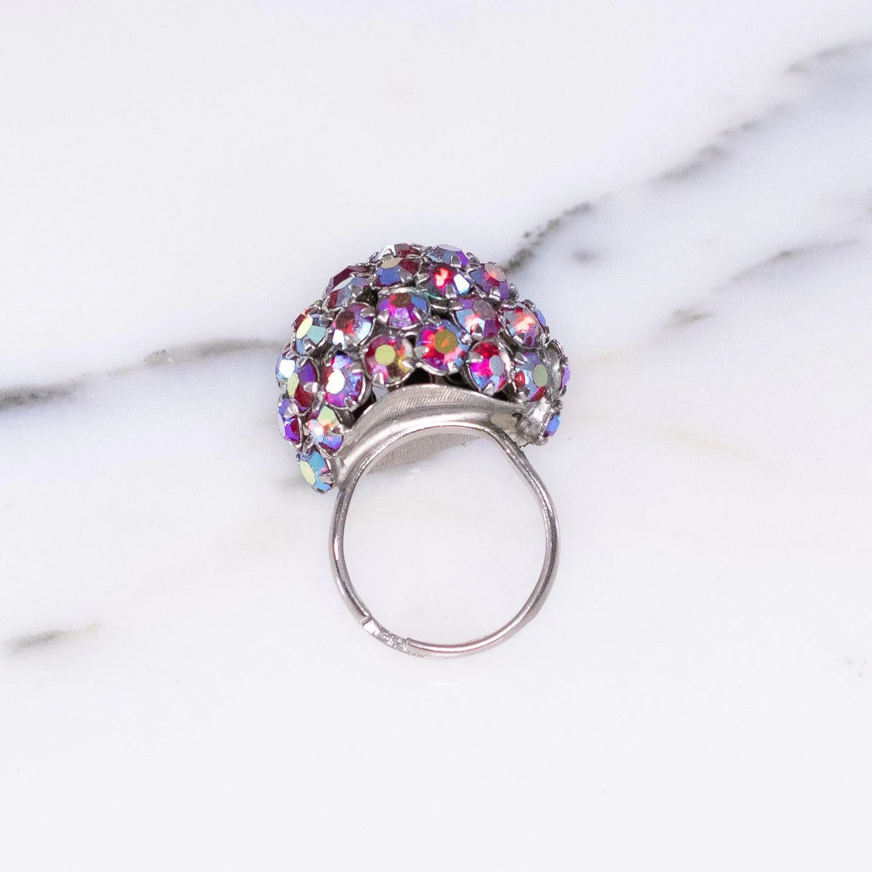 Vintage Red Aurora Borealis Rhinestone Cluster Cocktail Ring