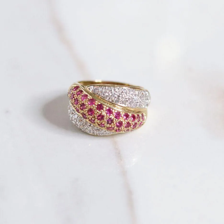 Vintage Ruby and Cubic Zirconia Bypass Style Band Ring