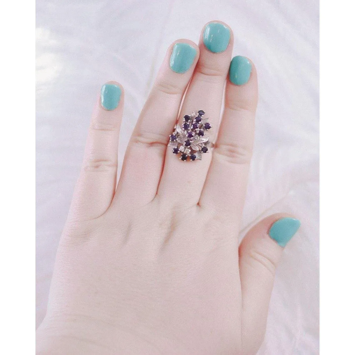 Vintage Sapphire Spray Style Sterling Silver Cocktail Ring